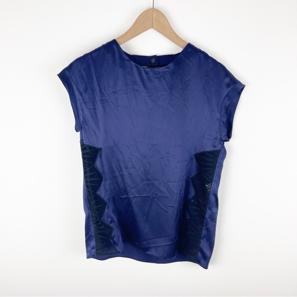 Sandro Silk Side Lace Panel Blouse Size 1 - Picture 2 of 13